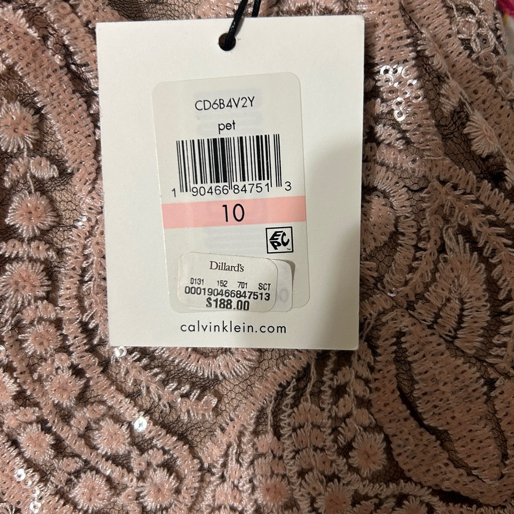 NWT Calvin Klein Taupe Lace and Sequin Midi Dress - Picture 6 of 6